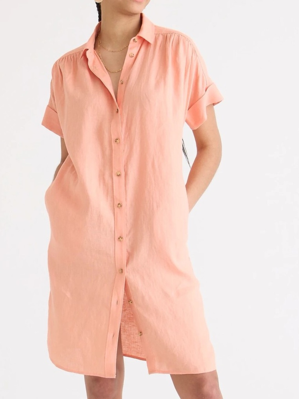 J Crew women's Relaxed-fit linen shirt-dress size‎ XS in orange short sleeve